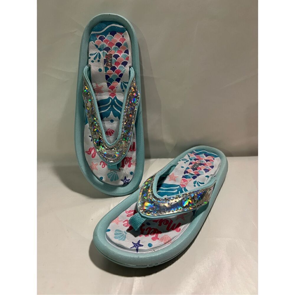 Wave Zone Girls Mermaid Flip Flops Teal in Color Size 1-2